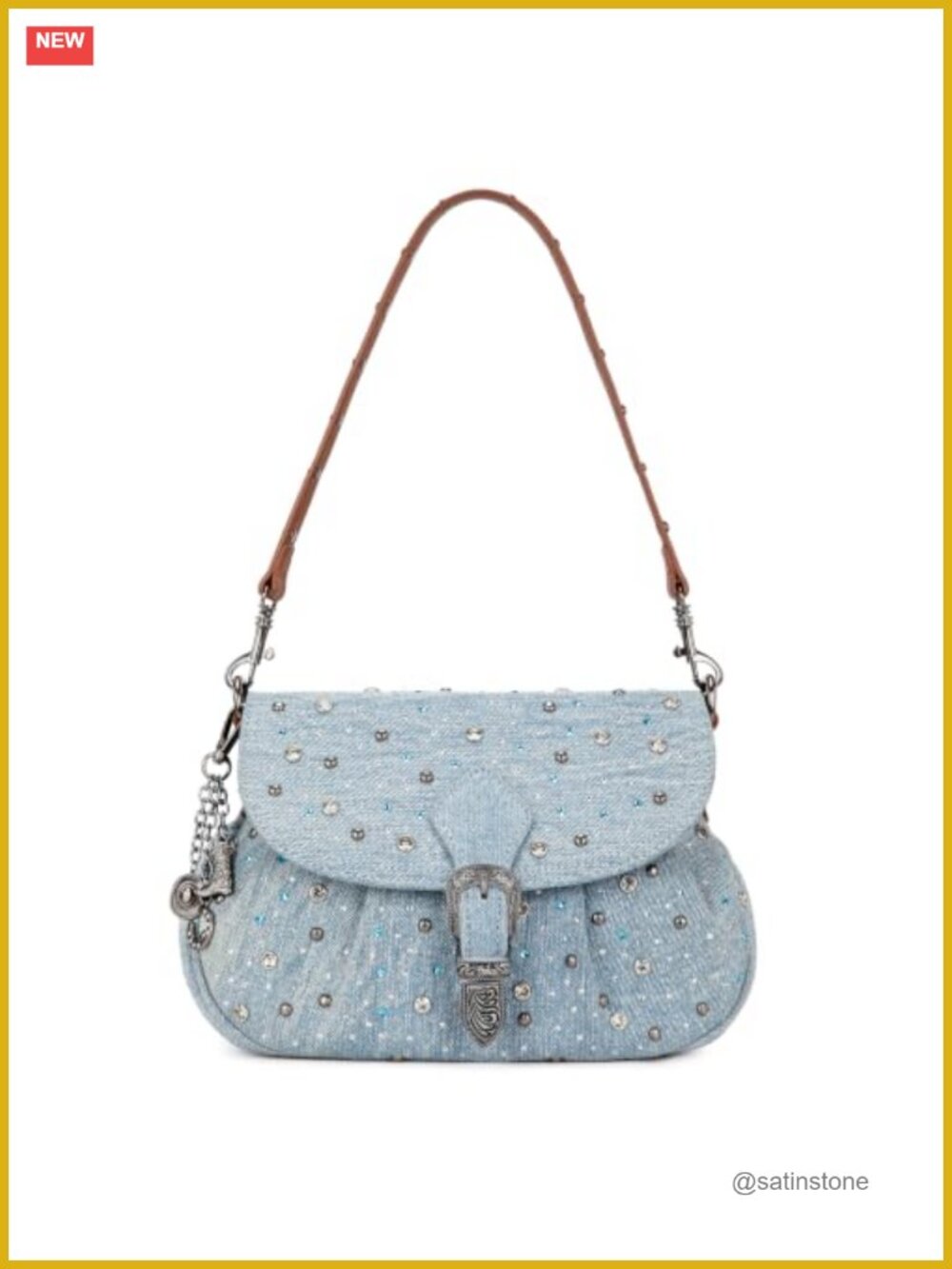 Rhinestone Denim Shoulder Bag Western Buckle Crossbody Purse